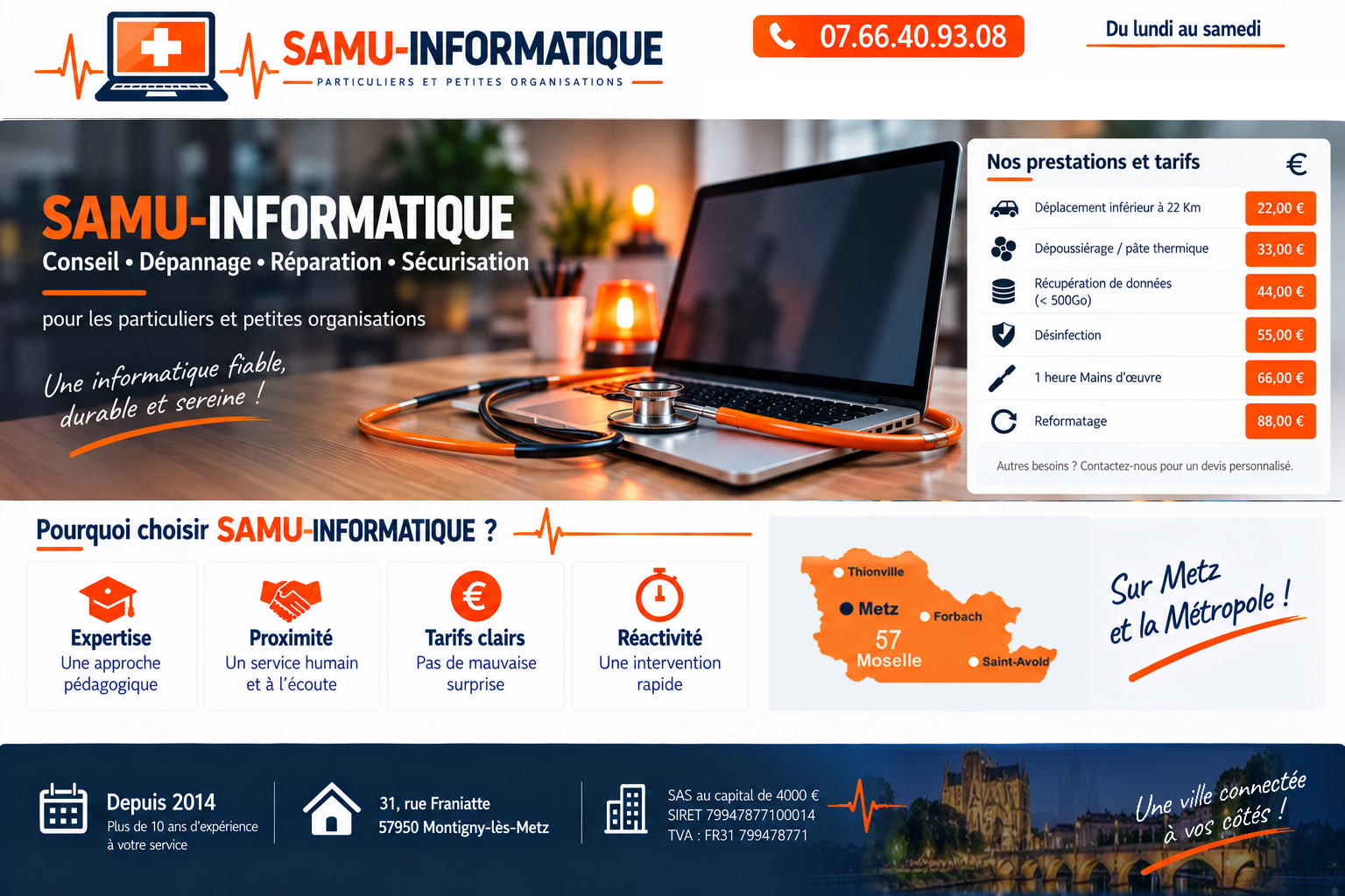 SAMU-INFORMATIQUE — Conseil, dépannage, réparation et sécurisation pour les particuliers et petites organisations à Metz et dans la Métropole.